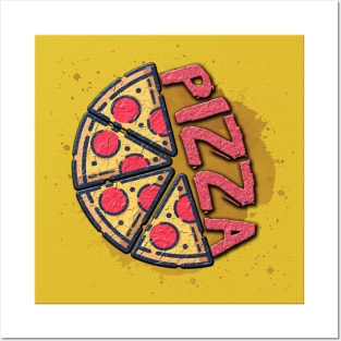 Pizza favorite food italian fast food in orange Posters and Art